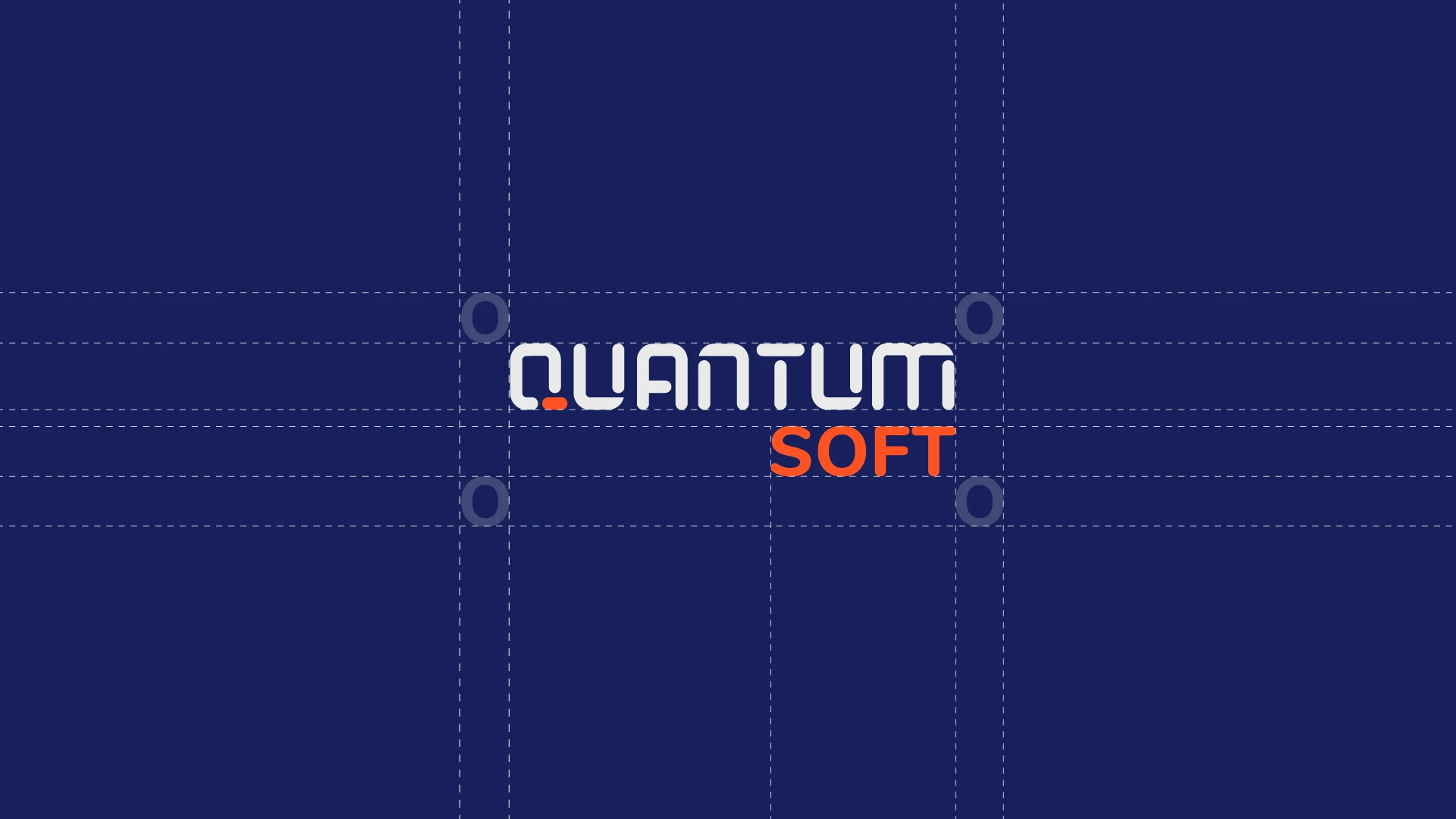Quantum Soft logo displayed with gridlines over dark blue background