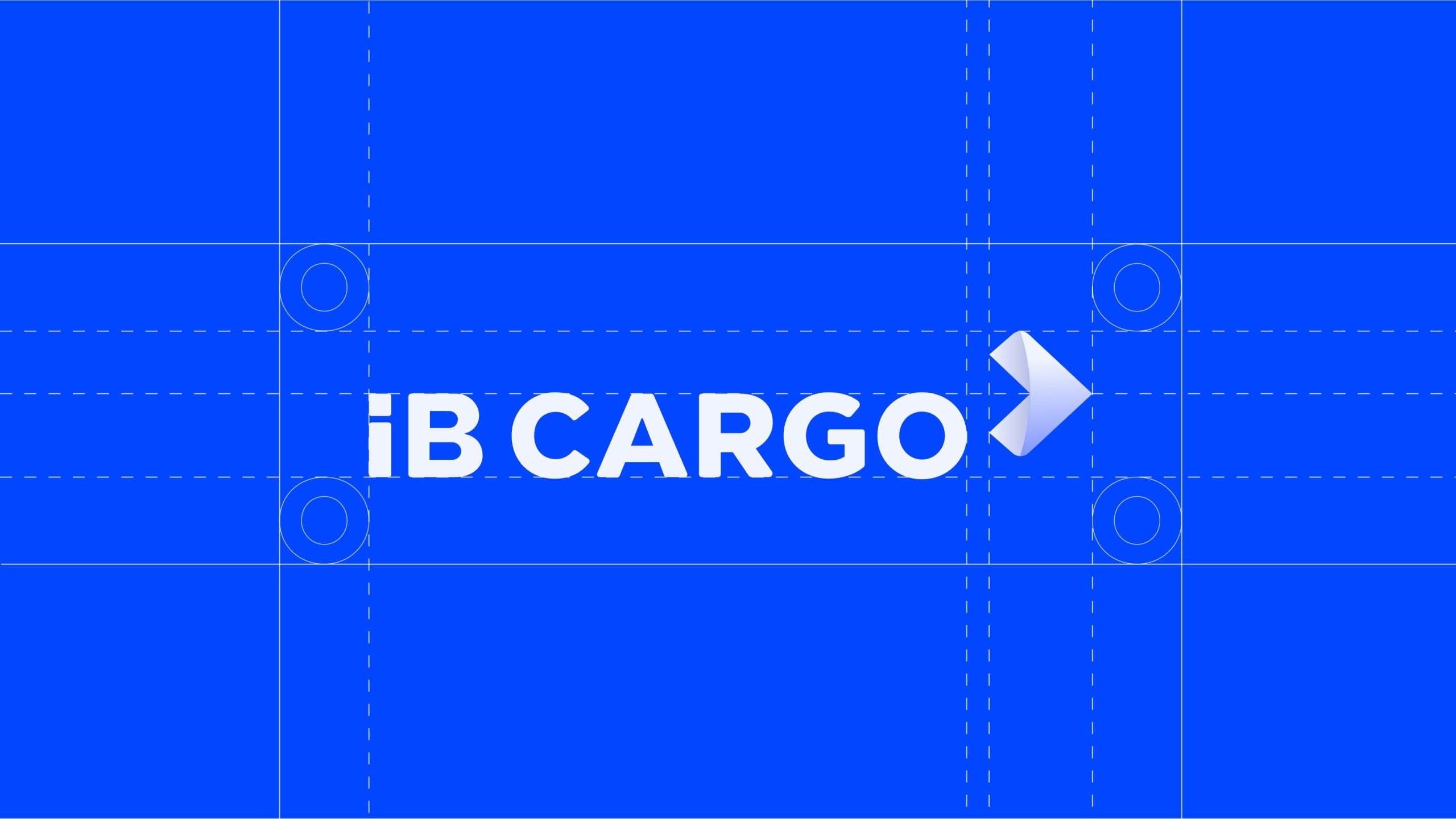 iB Cargo logo design with brand grid guidelines on blue background