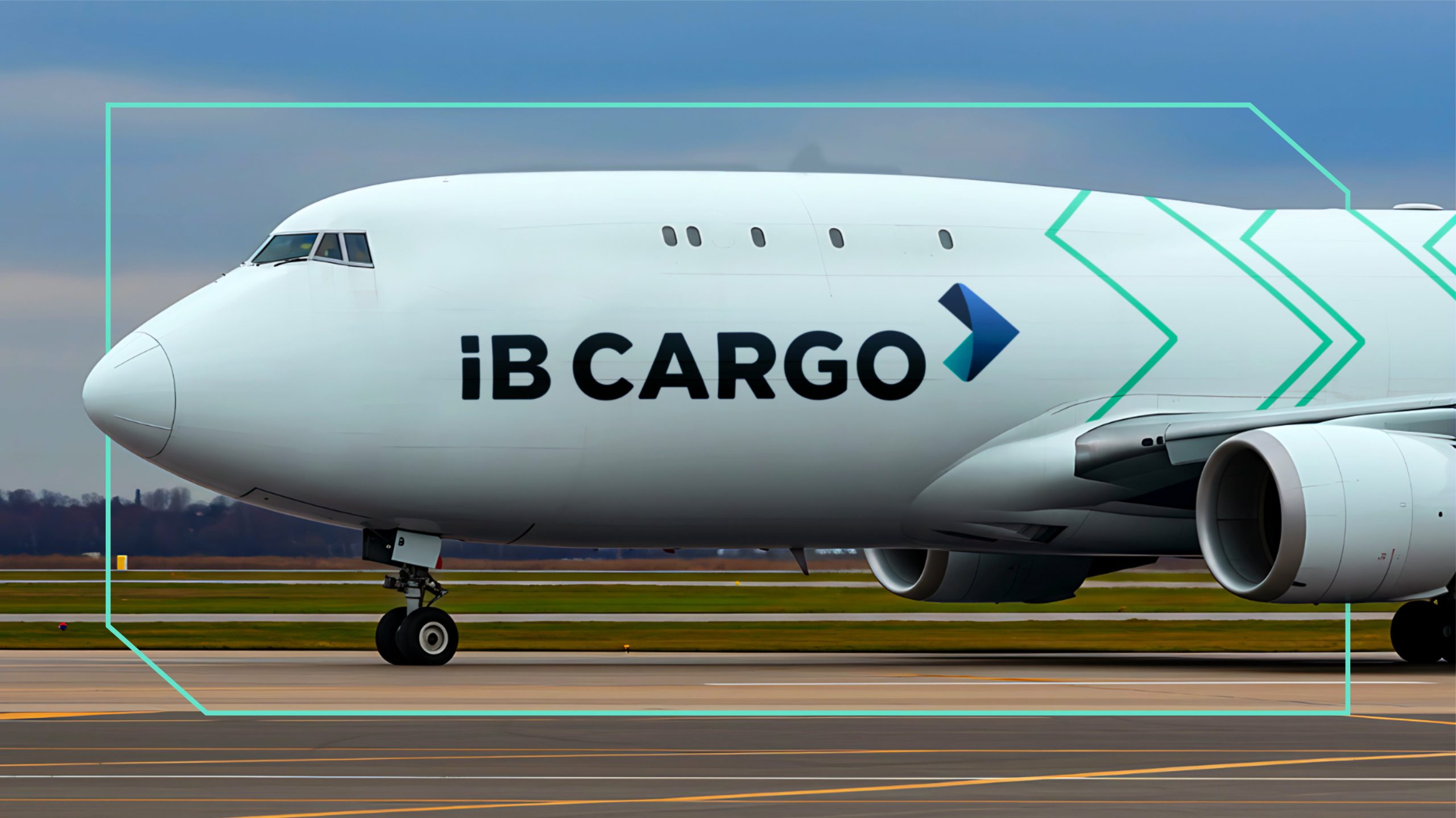 iB Cargo cargo airplane branding on the runway, freight and transportation