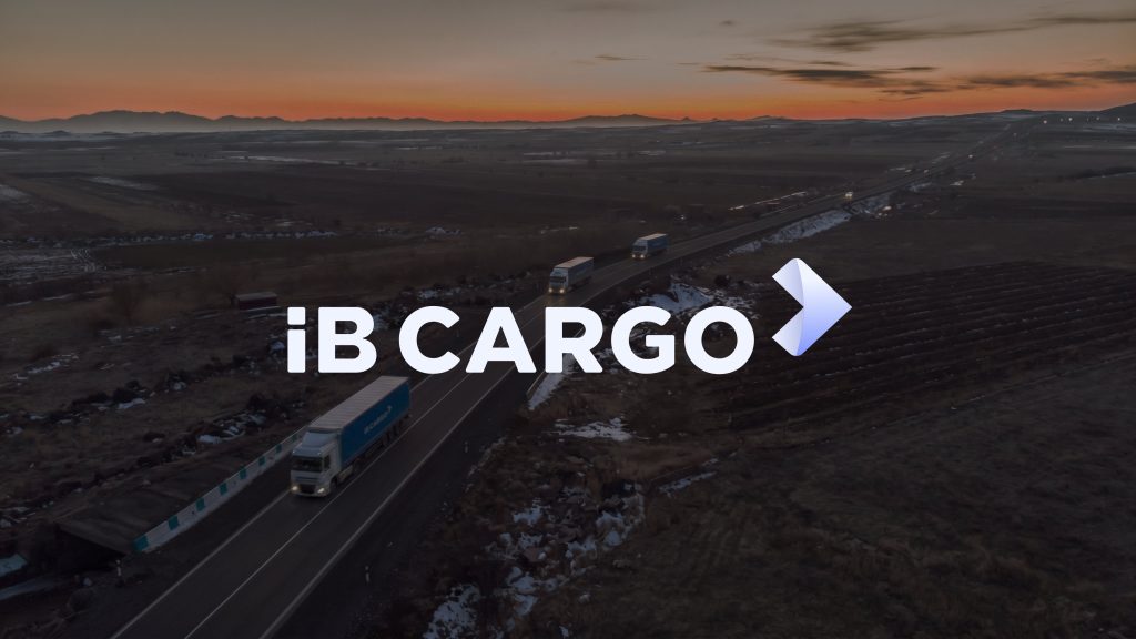 iB Cargo trucks on the road at dusk, freight brand identity in use