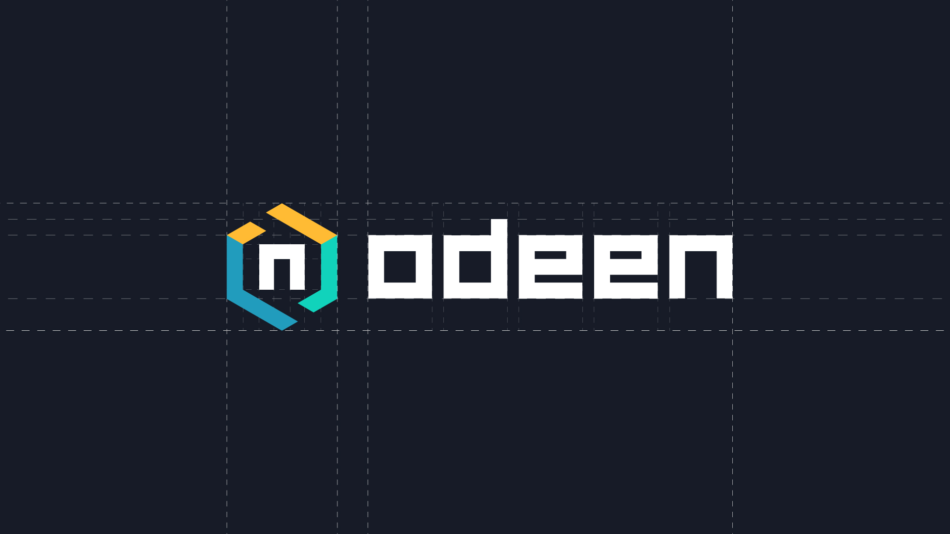 Odeen brand logomark and typography built on precise alignment grid lines