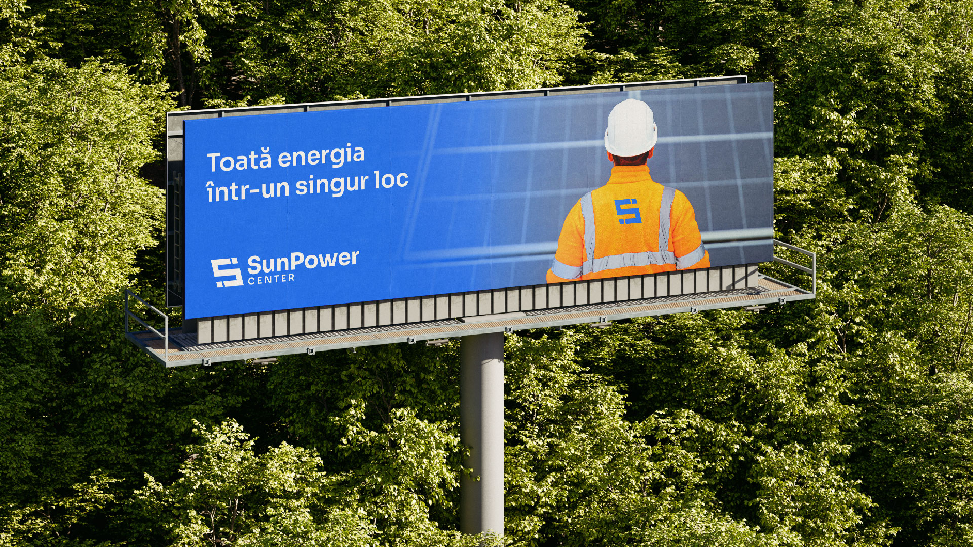 SunPower Center outdoor campaign billboard highlighting the connected energy ecosystem narrative